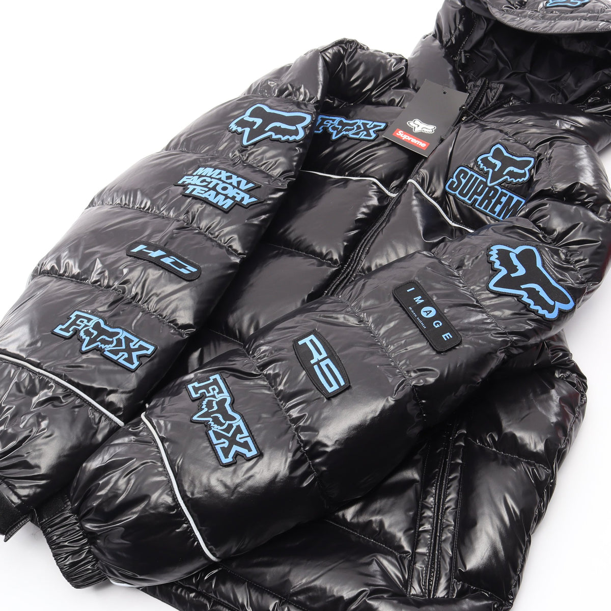 Supreme × Fox Racing Shiny Down Puffer Jacket フード付き ダウンジャケット ナイロン ブラック シュプリーム