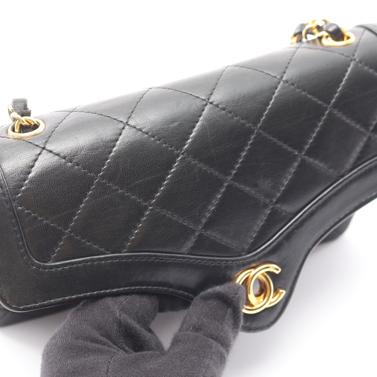 マトラッセ チェーンショルダーバッグ ラムスキン ブラック ゴールド金具 シャネル バッグ CHANEL