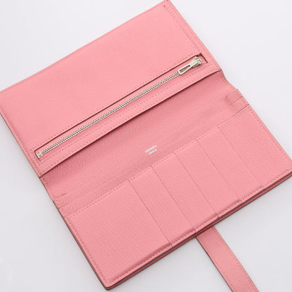 ベアンスフレ ローズサクラ 二つ折り長財布 シェーブル ピンク シルバー金具 □R刻印 エルメス