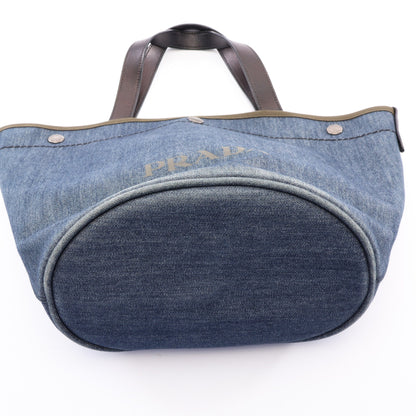 DENIM+CITY CALF 2WAY ハンドバッグ トートバッグ デニム レザー インディゴブルー カーキグリーン ブラック プラダ バッグ PRADA