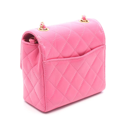 マトラッセ スモールフラップ チェーンショルダーバッグ レザー ピンク ゴールド金具 シャネル
