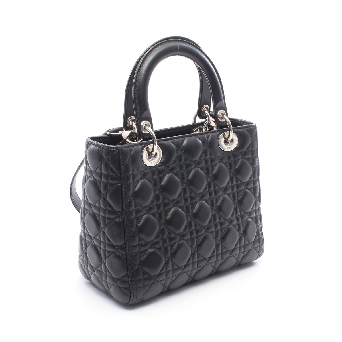 LADY DIOR レディディオール ハンドバッグ レザー ブラック クリスチャンディオール