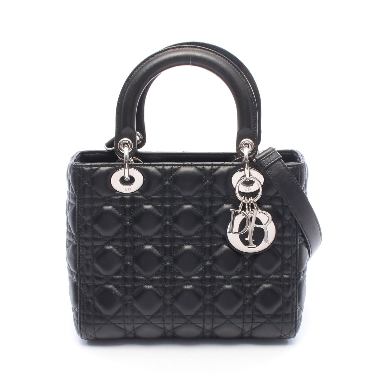 LADY DIOR レディディオール ハンドバッグ レザー ブラック クリスチャンディオール