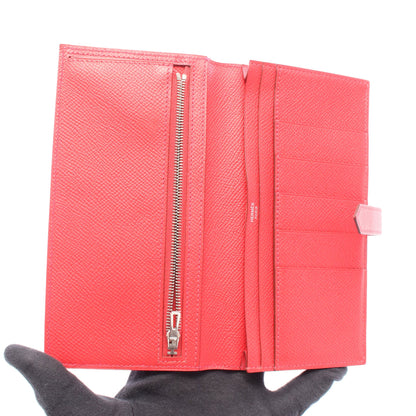 ベアンスフレ ブーゲンビリア 二つ折り長財布 ヴォーエプソン レッド シルバー金具 T刻印 エルメス