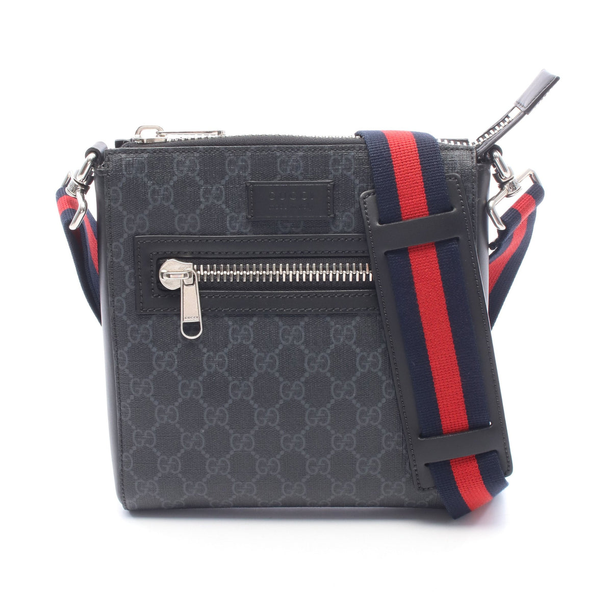 GGスプリーム スモール メッセンジャーバッグ ショルダーバッグ PVC レザー ブラック グレー グッチ バッグ GUCCI