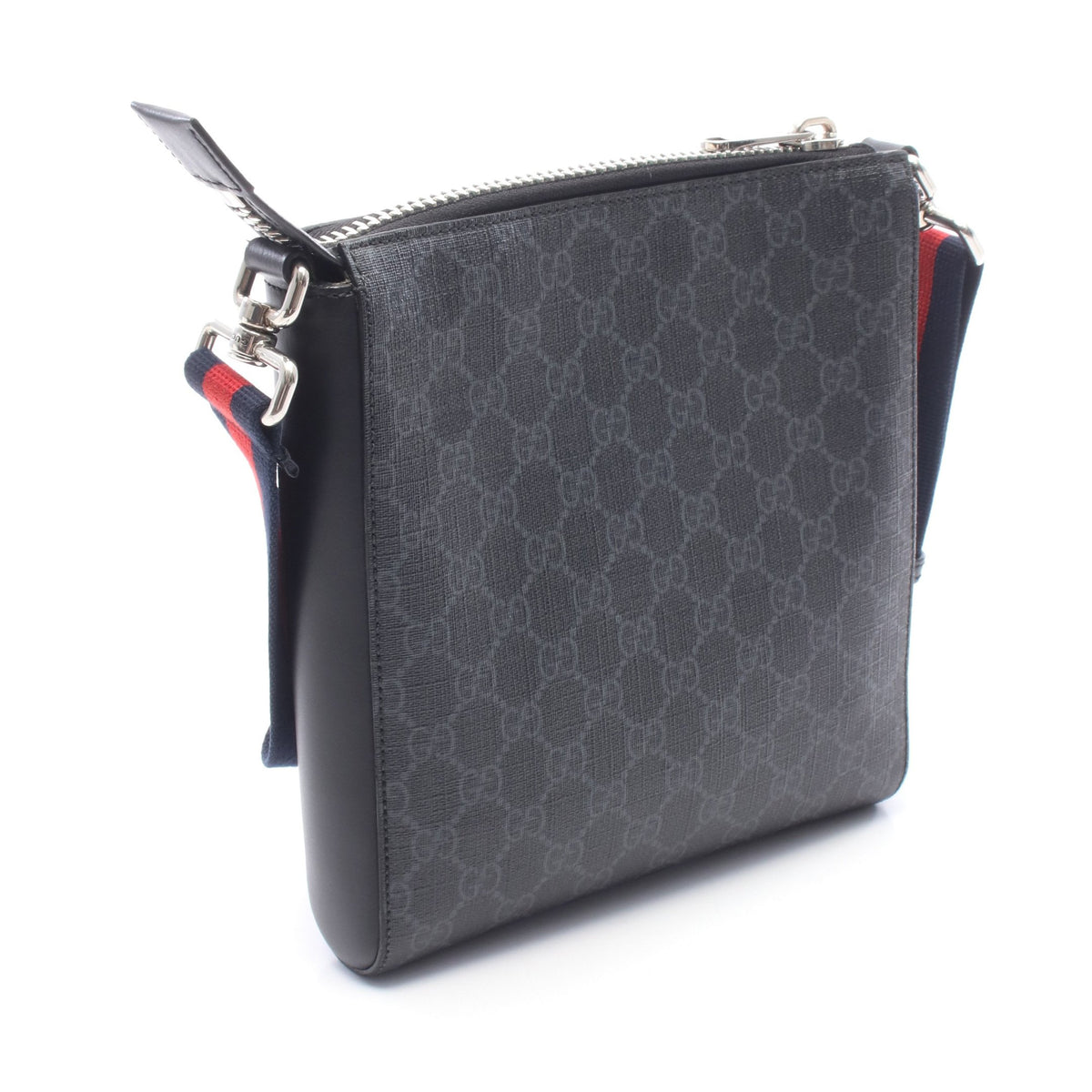 GGスプリーム スモール メッセンジャーバッグ ショルダーバッグ PVC レザー ブラック グレー グッチ バッグ GUCCI