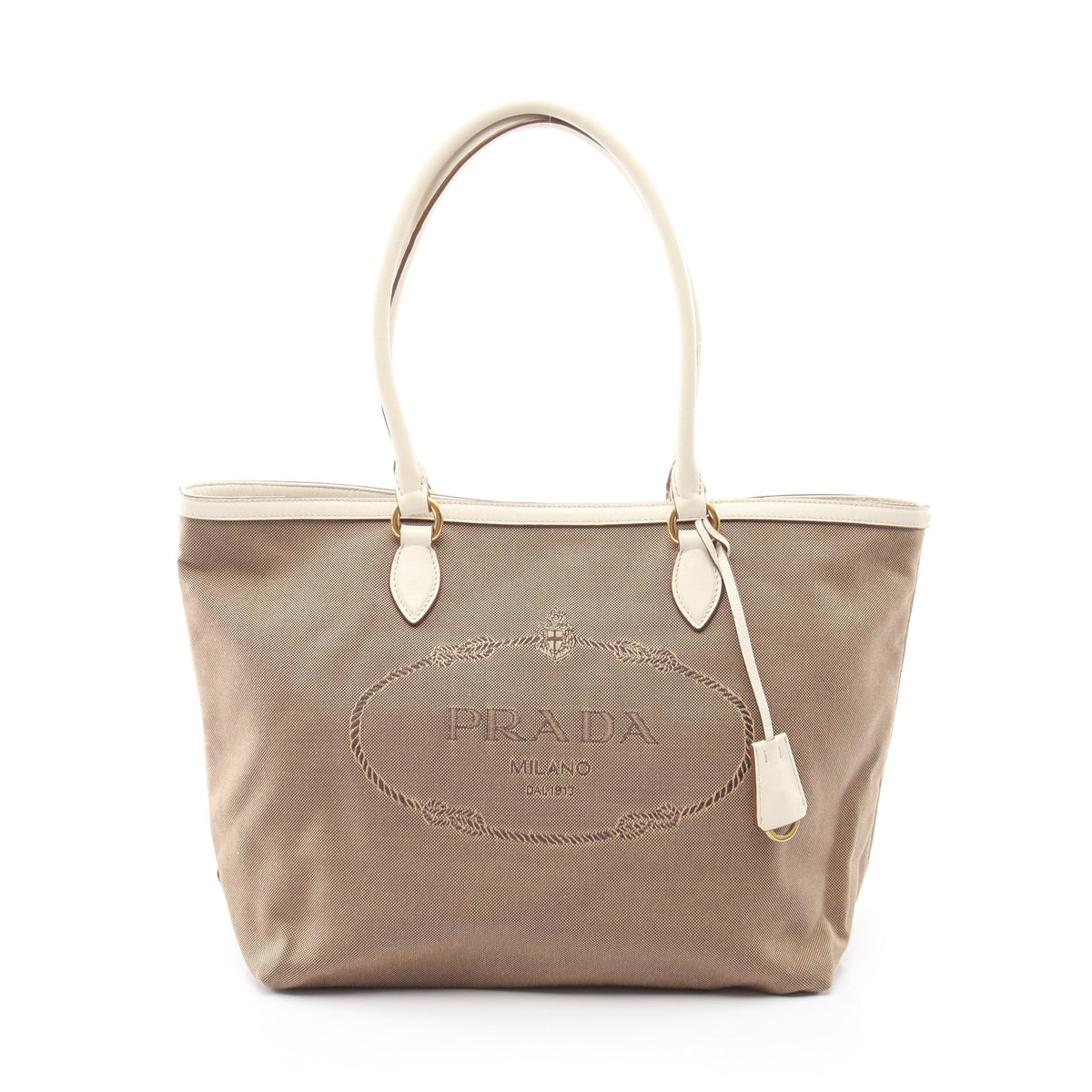 LOGO JACQUARD ロゴジャガード ショルダーバッグ トートバッグ キャンバス レザー ベージュ ホワイト プラダ