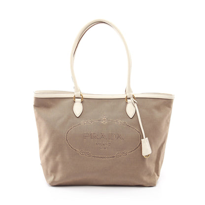 LOGO JACQUARD ロゴジャガード ショルダーバッグ トートバッグ キャンバス レザー ベージュ ホワイト プラダ