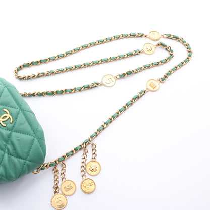 マトラッセ ミニバケット 巾着 チェーンショルダーバッグ キャビアスキン グリーン ゴールド金具 シャネル