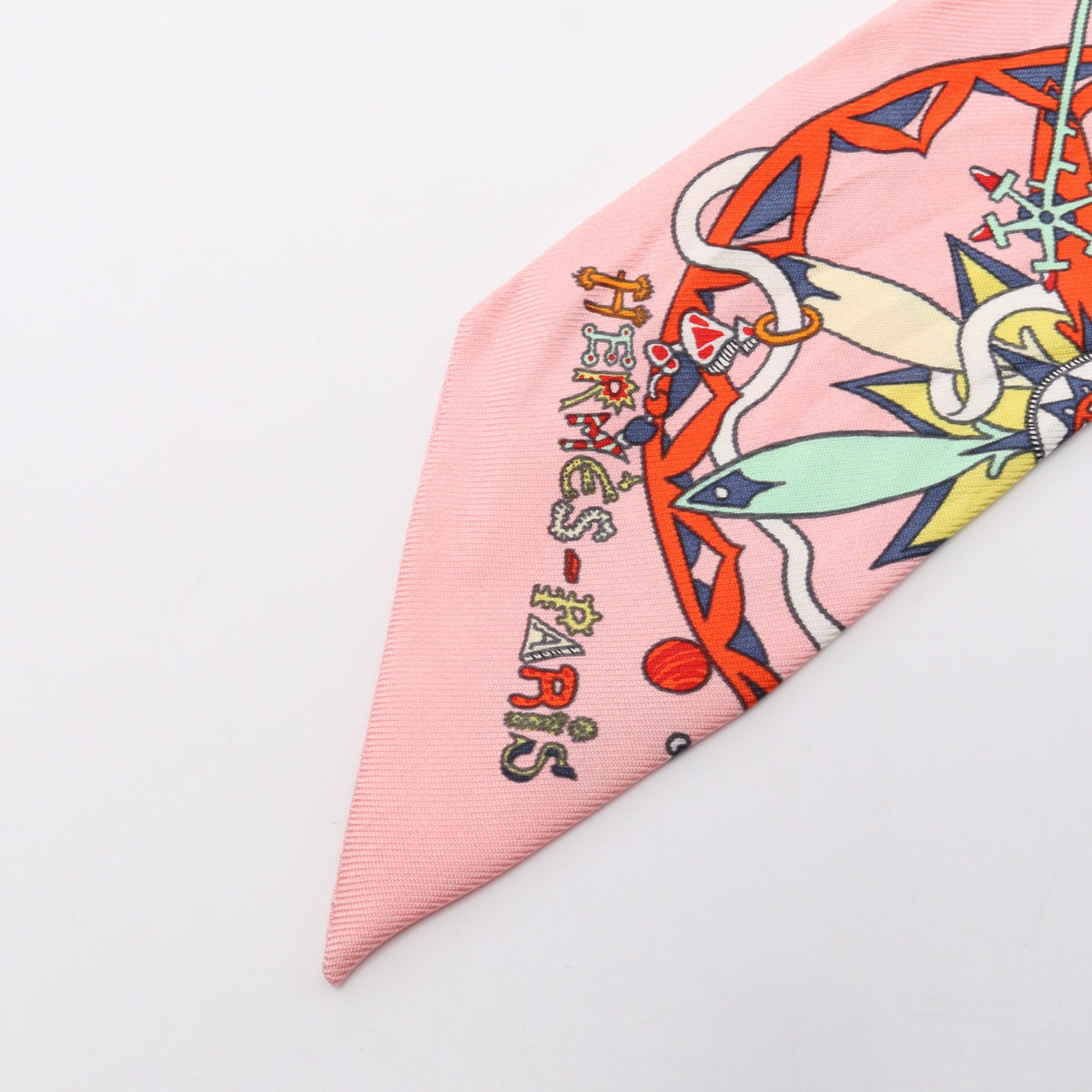 ツイリー LA FOLLE PARADE リボン スカーフ シルク ピンク マルチカラー エルメス