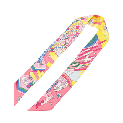 ツイリー LA SOURCE DE PEGASE リボン スカーフ シルク ピンク マルチカラー エルメス