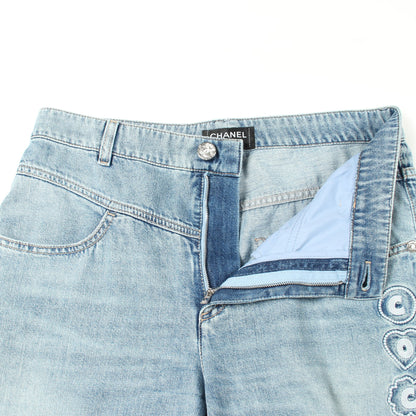 LOOK4 ロゴ デニムパンツ コットン ライトブルー シャネル