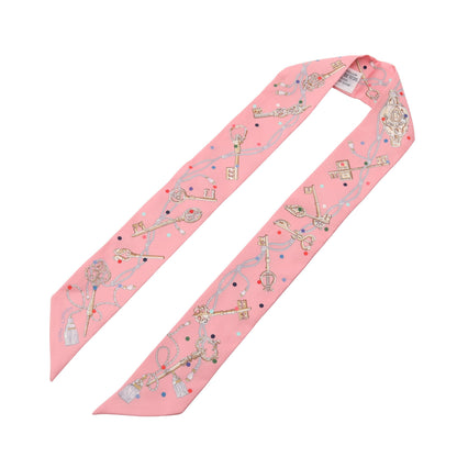 ツイリー LES CLES A POIS リボン スカーフ シルク ピンク エルメス