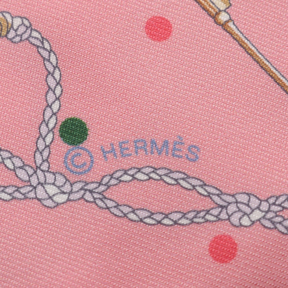ツイリー LES CLES A POIS リボン スカーフ シルク ピンク エルメス