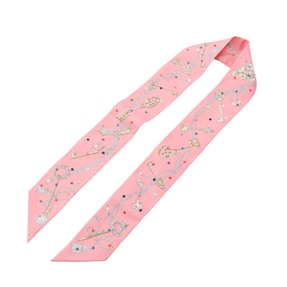 ツイリー LES CLES A POIS リボン スカーフ シルク ピンク エルメス