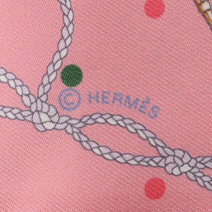 ツイリー LES CLES A POIS リボン スカーフ シルク ピンク エルメス