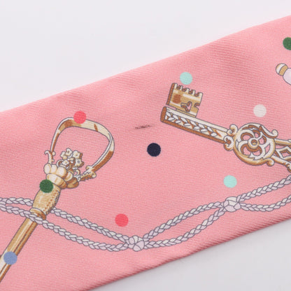ツイリー LES CLES A POIS リボン スカーフ シルク ピンク エルメス
