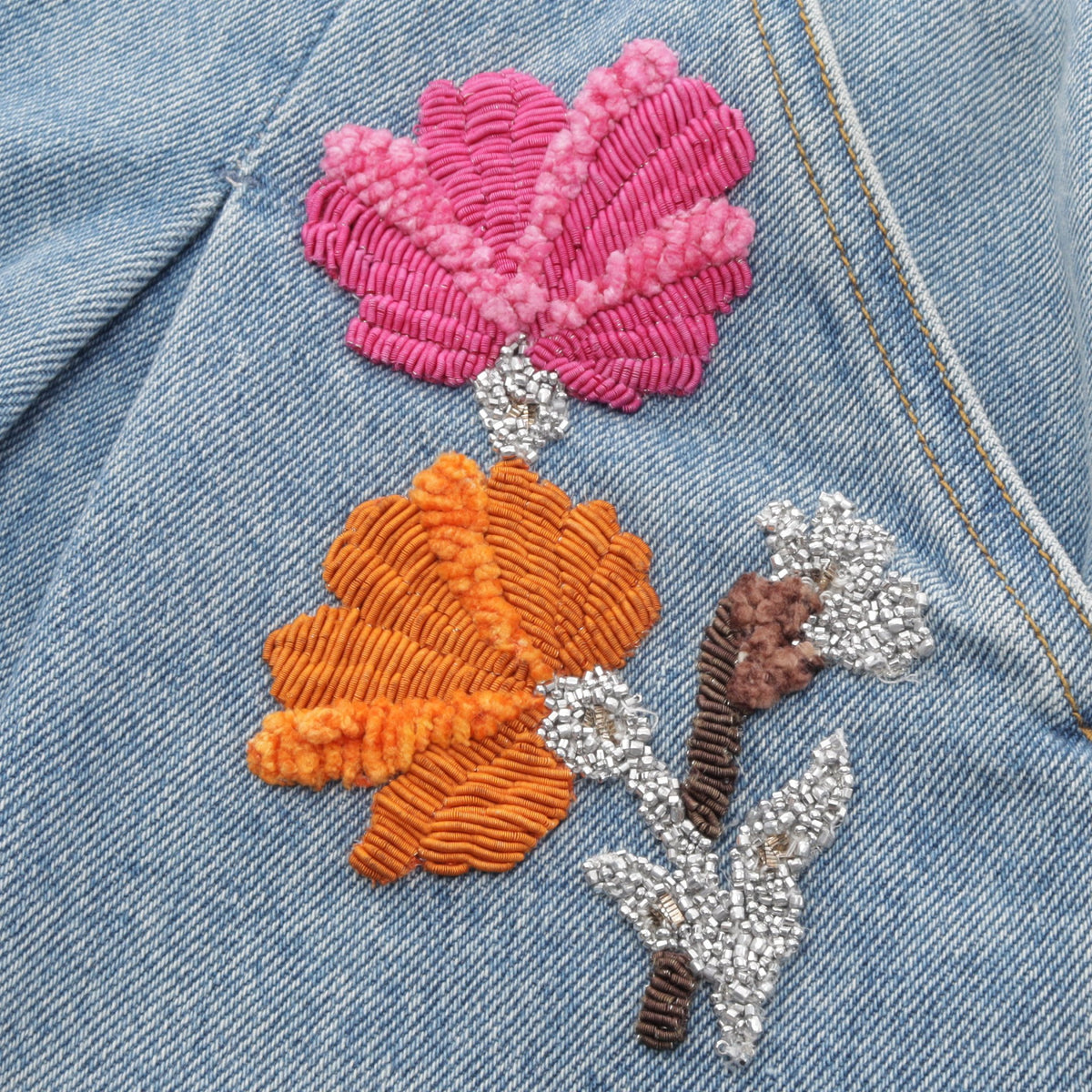 フラワー 刺繍 ショート デニムパンツ コットン ブルー ルイヴィトン