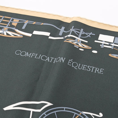 カレ90 COMPLICATION EQUESTRE スカーフ シルク ダークグリーン マルチカラー エルメス