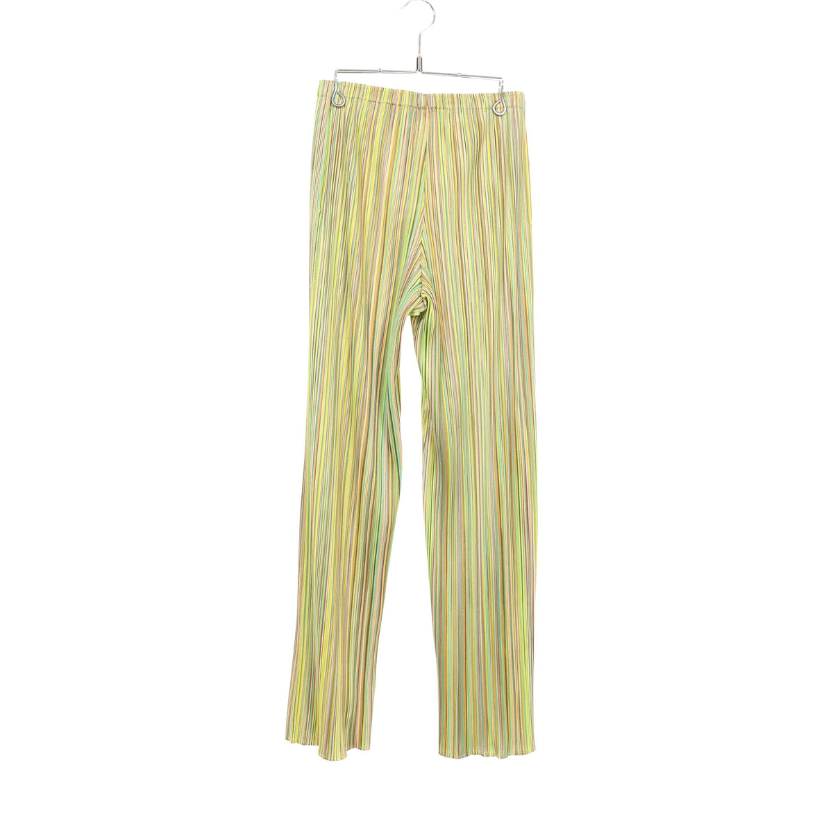 ストライプ イージーパンツ イエローグリーン イエロー マルチカラー プリーツプリーズ ボトムス PLEATS PLEASE