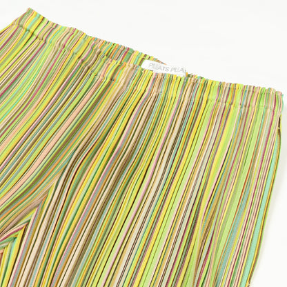 ストライプ イージーパンツ イエローグリーン イエロー マルチカラー プリーツプリーズ ボトムス PLEATS PLEASE