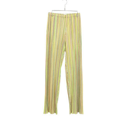 ストライプ イージーパンツ イエローグリーン イエロー マルチカラー プリーツプリーズ ボトムス PLEATS PLEASE