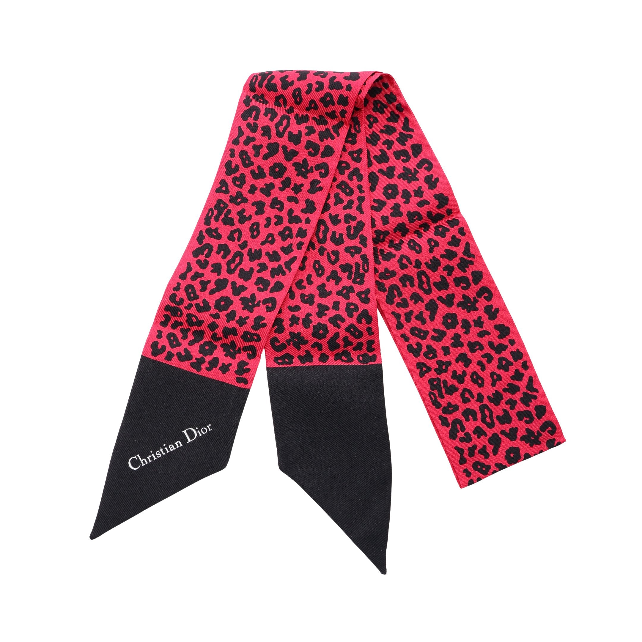 ミッツァ レオパード リボン スカーフ シルク ピンクレッド ブラック