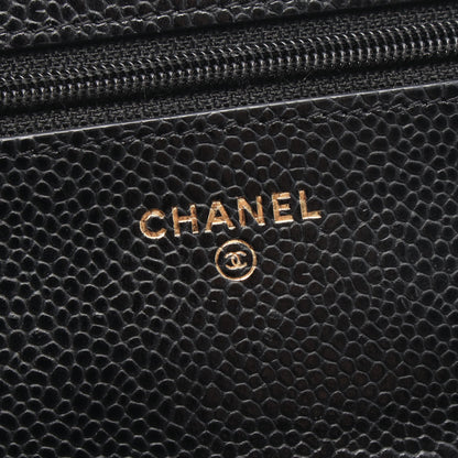 マトラッセ チェーンウォレット チェーンショルダーバッグ キャビアスキン ブラック ゴールド金具 シャネル