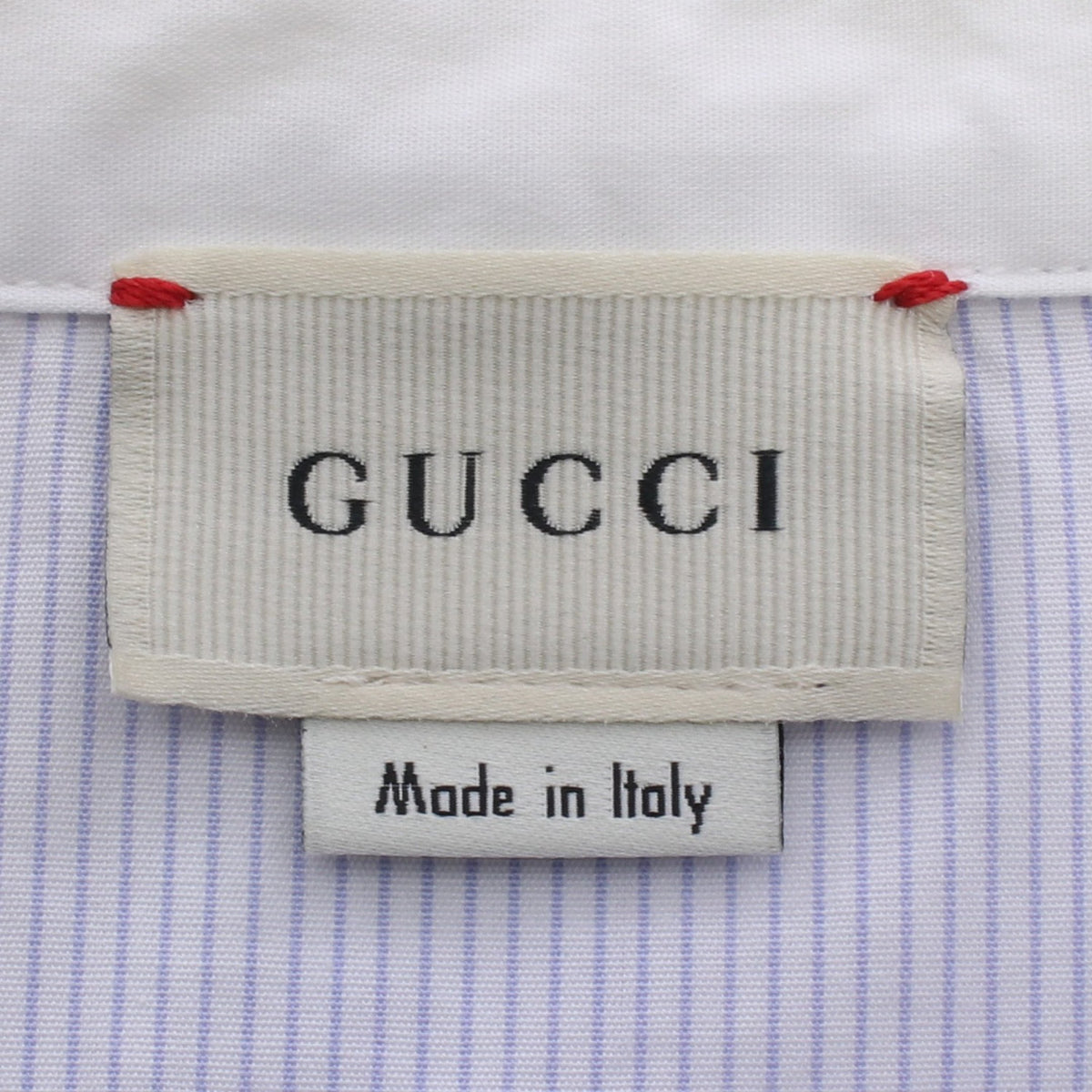 シンボルズ 刺繍 ストライプ キッズ シャツ コットン ホワイト ライトブルー グッチ トップス GUCCI