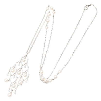 シャンデリアドロップ パール ネックレス ピアス 2点セット ネックレス K18WG パール ダイヤモンド ホワイトゴールド ホワイト クリア ミキモト
