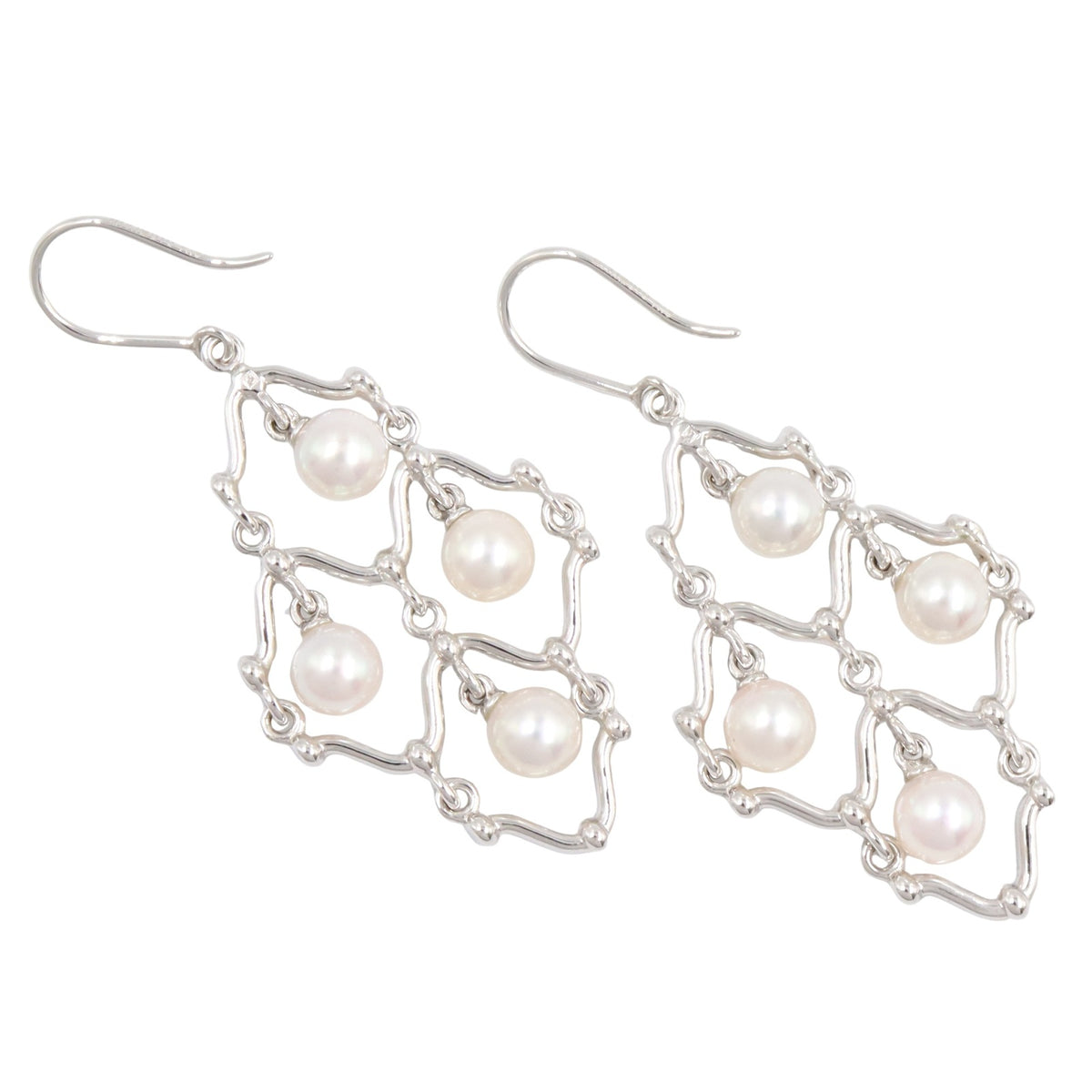 シャンデリアドロップ パール ネックレス ピアス 2点セット ネックレス K18WG パール ダイヤモンド ホワイトゴールド ホワイト クリア ミキモト
