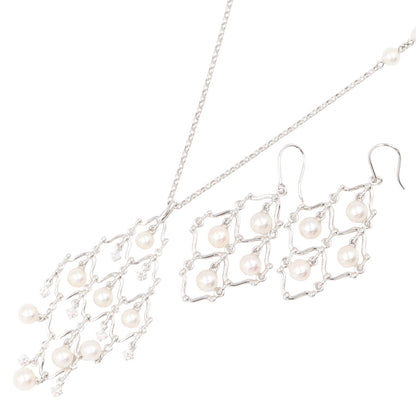 シャンデリアドロップ パール ネックレス ピアス 2点セット ネックレス K18WG パール ダイヤモンド ホワイトゴールド ホワイト クリア ミキモト