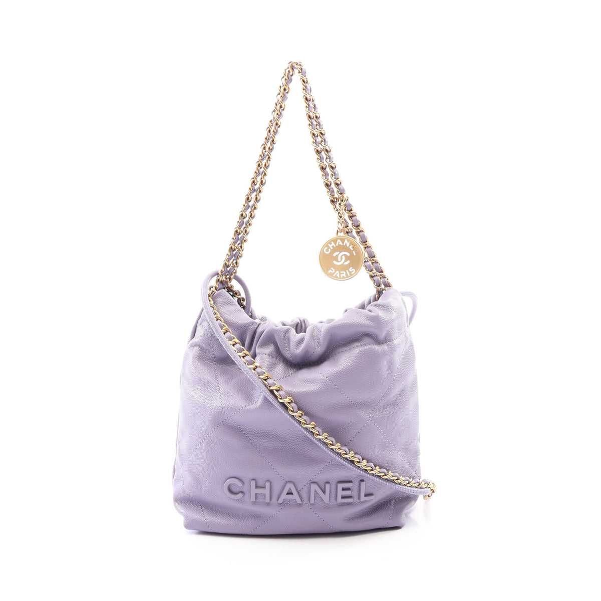 CHANEL 22 ミニ 2WAY チェーンショルダーバッグ キャビアスキン ライトパープル ゴールド金具 シャネル