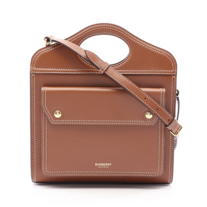 MN POCKET BAG 2WAY ハンドバッグ レザー ブラウン バーバリー