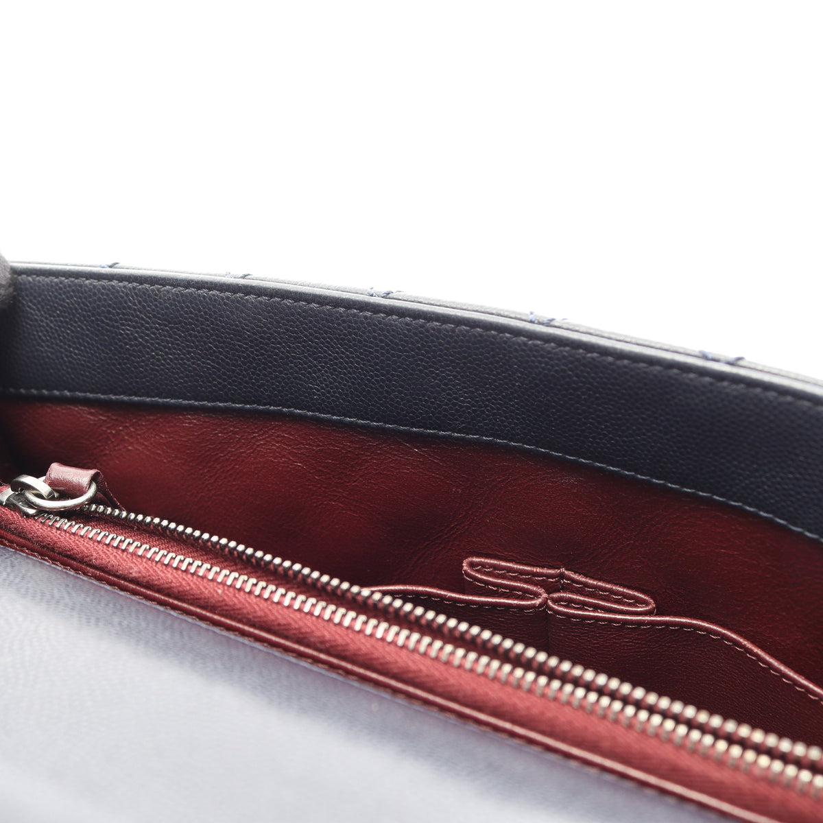 マトラッセ ココハンドル 2WAY ハンドバッグ キャビアスキン ネイビー レッドブラウン シルバー金具 シャネル