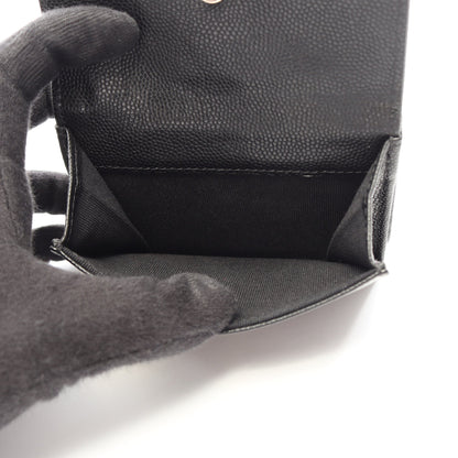 ココマーク スモールフラップ 三つ折り財布 キャビアスキン ブラック ゴールド金具 シャネル