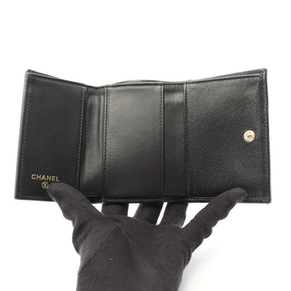 ココマーク スモールフラップ 三つ折り財布 キャビアスキン ブラック ゴールド金具 シャネル