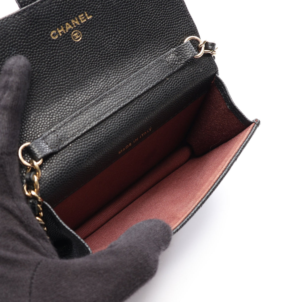 ミニマトラッセ チェーンショルダーバッグ キャビアスキン ブラック ゴールド金具 シャネル バッグ CHANEL