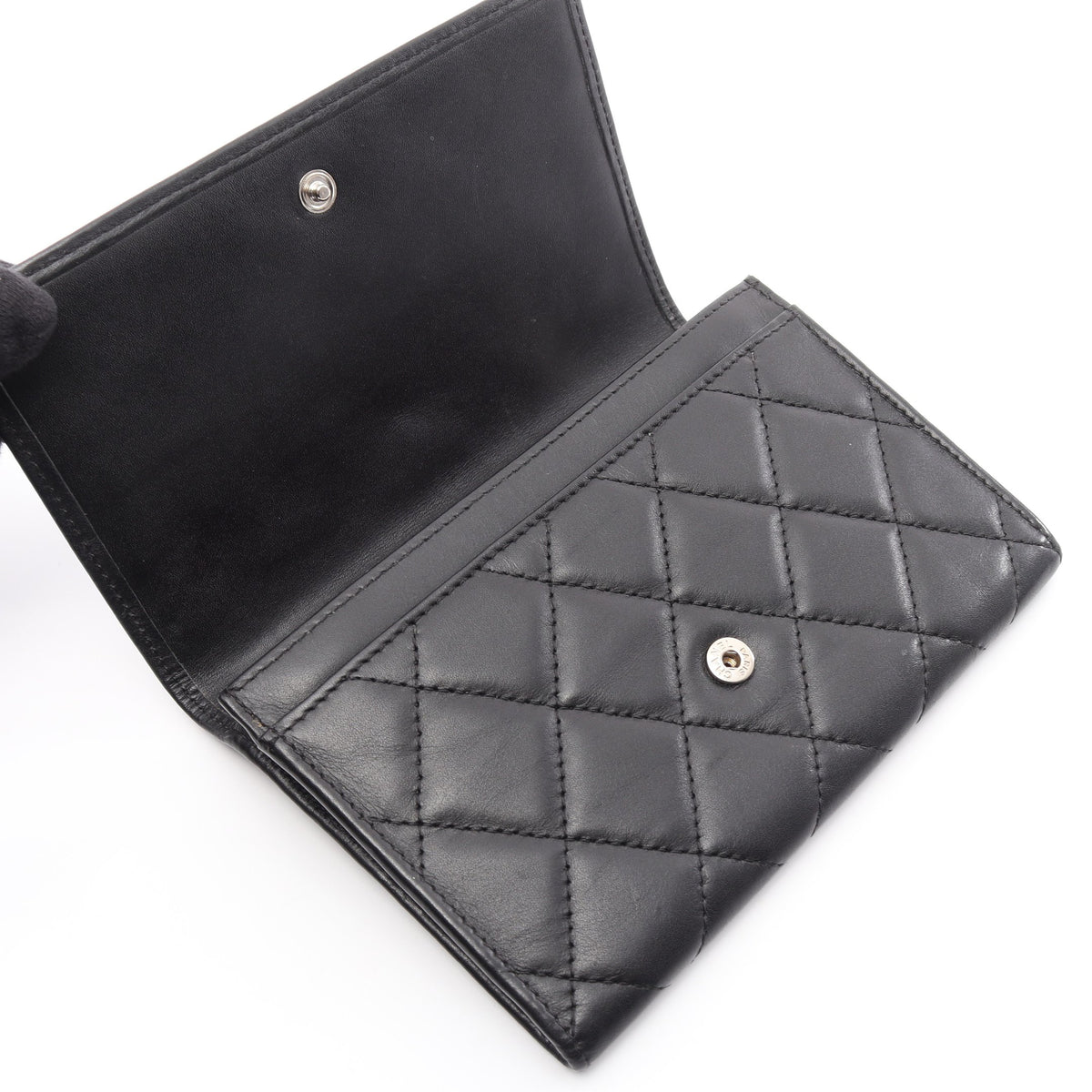 カンボンライン 二つ折り財布 レザー エナメルレザー ブラック シルバー金具 シャネル 財布・小物 CHANEL