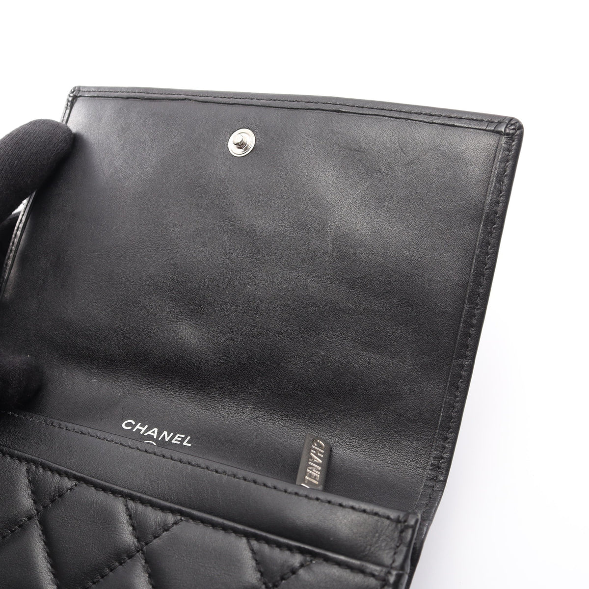 カンボンライン 二つ折り財布 レザー エナメルレザー ブラック シルバー金具 シャネル 財布・小物 CHANEL