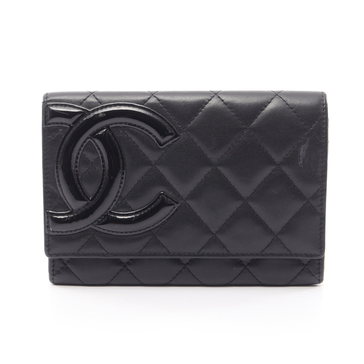 カンボンライン 二つ折り財布 レザー エナメルレザー ブラック シルバー金具 シャネル 財布・小物 CHANEL