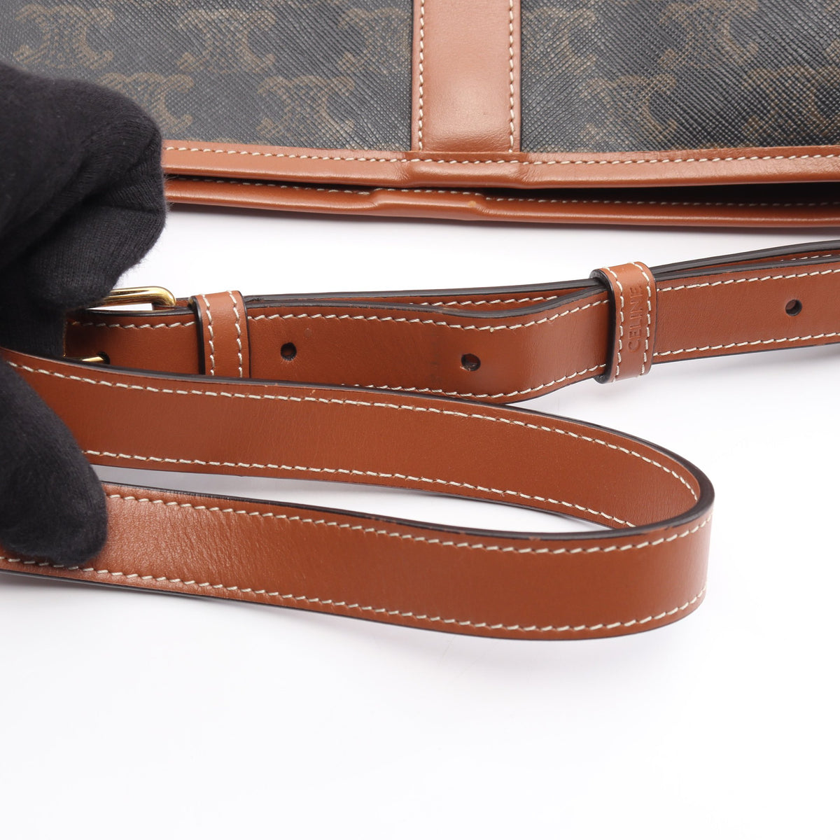 トリオンフ ミディアム バケット ショルダーバッグ PVC レザー ダークブラウン ブラウン セリーヌ