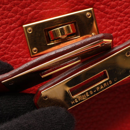 ケリー32 ルージュガランス 内縫い 2WAY ハンドバッグ トリヨンクレマンス レッド ゴールド金具 □I刻印 エルメス