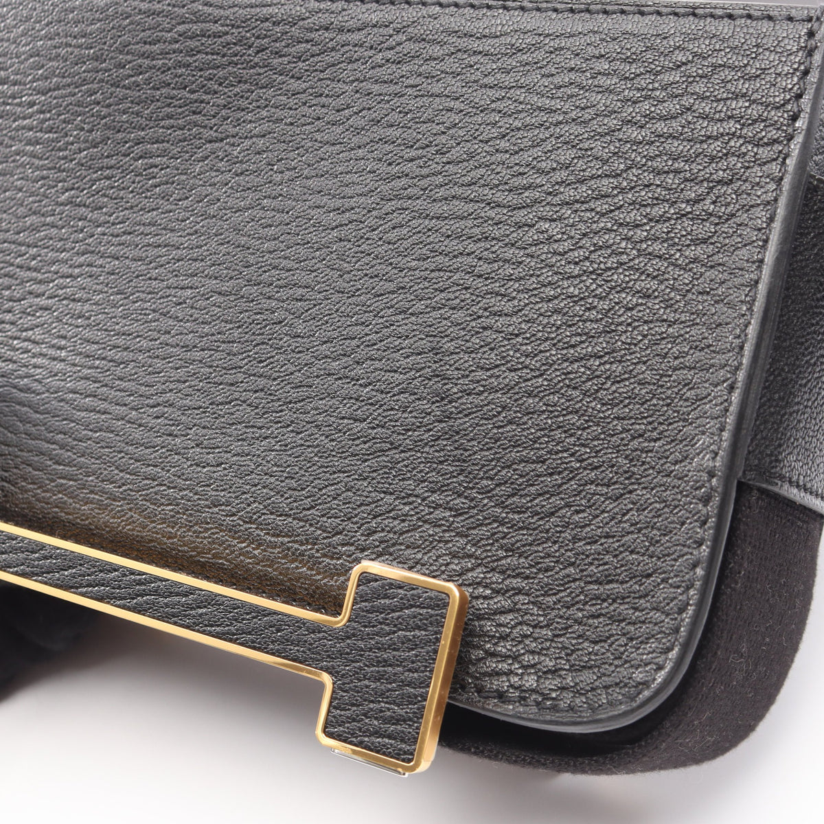 ゲタ ショルダーバッグ シェーブル ブラック ゴールド金具 K刻印 エルメス