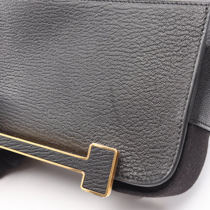 ゲタ ショルダーバッグ シェーブル ブラック ゴールド金具 K刻印 エルメス