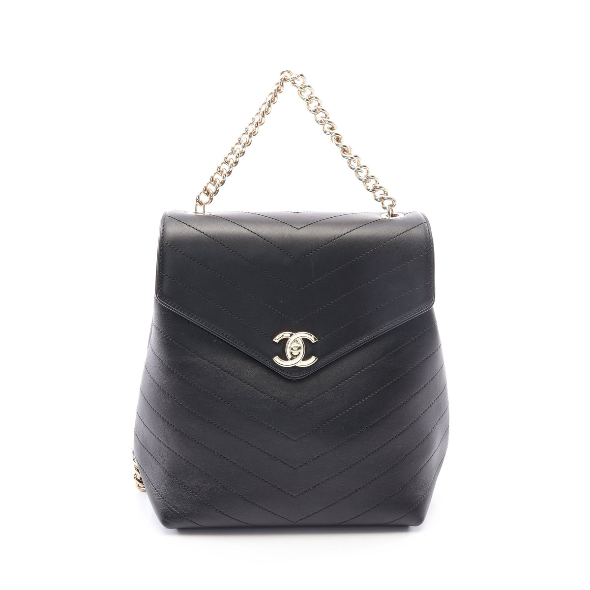 Vステッチ バックパック リュックサック レザー ブラック ゴールド金具 シャネル バッグ CHANEL