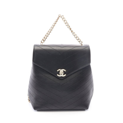 Vステッチ バックパック リュックサック レザー ブラック ゴールド金具 シャネル バッグ CHANEL