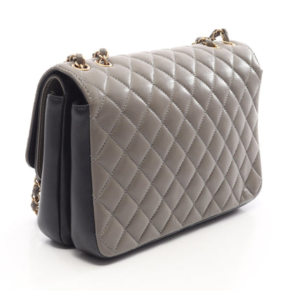 マトラッセ Wフラップ Wチェーンショルダーバッグ ラムスキン グレー ブラック ゴールド金具 シャネル バッグ CHANEL