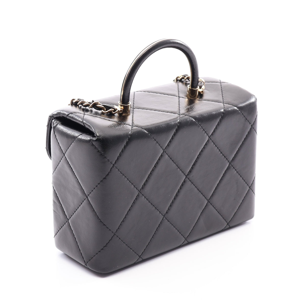 マトラッセ トップハンドル バニティバッグ 2WAY チェーンショルダーバッグ レザー ブラック ゴールド金具 シャネル