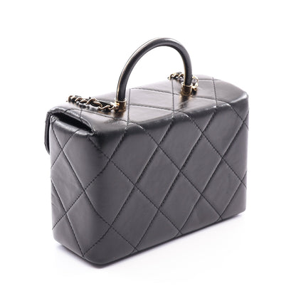マトラッセ トップハンドル バニティバッグ 2WAY チェーンショルダーバッグ レザー ブラック ゴールド金具 シャネル
